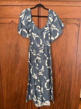 A New Day Blue Abstract-Print Midi Dress with Flutter Sleeves